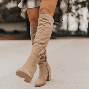 Suede knee high heeled boots